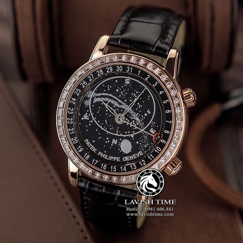 Đồng Hồ Patek Philippe Grand Complications 6104R-001 Rep 1:1 Chế Tác Vỏ Vàng Hồng Mặt Thiên Hà Đen Dây Da