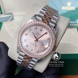 Đồng Hồ Rolex Datejust 41mm 126331 Rep 1:1 Chế Tác Vỏ Demi Vàng Hồng Viền Bezel Độ Kim Cương Thiên Nhiên - Moissanite Mặt Hồng Cọc Số Đính Đá Dây Kim loại Jubilee