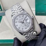 Đồng Hồ Rolex Datejust 36mm 116234-0087 Rep 1:1 Chế Tác Vỏ Bạc Viền Bezel Độ Kim Cương Thiên Nhiên - Moissanite Mặt Vi Tính Bạc Cọc Số Đính Đá Dây Kim Loại Jubilee