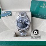 Đồng Hồ Rolex Datejust 41mm 126334 Rep 1:1 Chế Tác Vỏ Bạc Viền Bezel Độ Kim Cương Thiên Nhiên - Moissanite Mặt Xám Cọc Số Vạch Dây Kim loại Jubilee