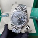 Đồng Hồ Rolex Datejust 41mm 126334 Rep 1:1 Chế Tác Vỏ Bạc Viền Bezel Độ Kim Cương Thiên Nhiên - Moissanite Mặt Xám Cọc Số Vạch Dây Kim loại Jubilee