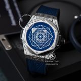 Đồng Hồ Hublot Big Bang Sang Bleu 45mm Rep 1:1 Chế Tác Vỏ Bạc Mặt Xanh Dương Dây Da 415.NX.7179.VR.MXM18