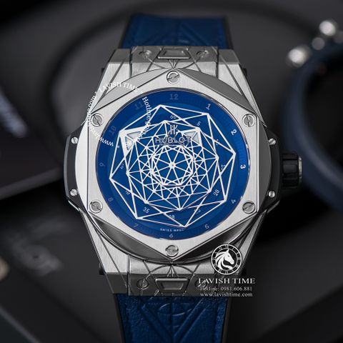 Đồng Hồ Hublot Big Bang Sang Bleu 45mm Rep 1:1 Chế Tác Vỏ Bạc Mặt Xanh Dương Dây Da 415.NX.7179.VR.MXM18