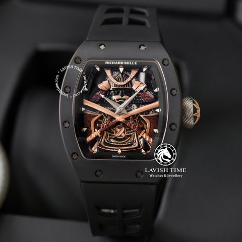 Đồng Hồ Richard Mille RM 47 The Time Of The Samurai Rep 1:1 Chế Tác Vỏ Ceramic Đen Mặt Skeleton Lộ Cơ Dây Cao Su