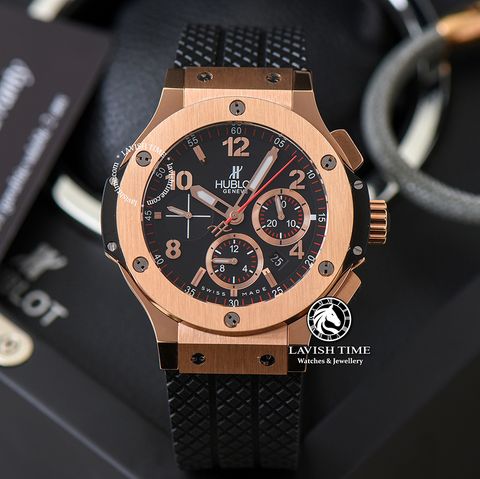 Đồng Hồ Hublot Big Bang 44mm Rep 1:1 Chế Tác Vỏ Vàng Hồng Mặt Đen Dây Cao Su 301.PX.130.RX