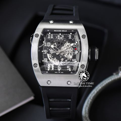 Đồng Hồ Richard Mille RM 010 Rep 1:1 Chế Tác Vỏ Bạc Mặt Skeleton Lộ Cơ Dây Cao Su