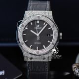 Đồng Hồ Hublot Classic Fusion 42mm Rep 1:1 Chế Tác Vỏ Bạc Độ Kim Cương Thiên Nhiên - Moissanite Pave Mặt Số Xám 542.NX.7071.LR