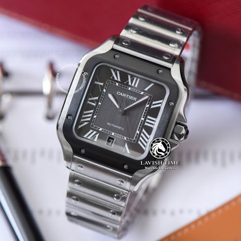 Đồng Hồ Cartier Santos De Cartier 40mm WSSA0037 Rep 1:1 Chế Tác Vỏ Bạc Mặt Xám Dây Kim Loại