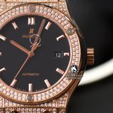 Đồng Hồ Hublot Classic Fusion 42mm Rep 1:1 Chế Tác Vỏ Vàng Hồng Đính Đá Pave Mặt Số Đen 542.OX.1181.LR.1704