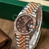 Đồng Hồ Rolex Datejust 36mm 126231 Rep 1:1 Chế Tác Vỏ Demi Bọc Vàng Mặt Nâu Chocolate Cọc Số Đính Đá Dây Kim Loại Jubilee