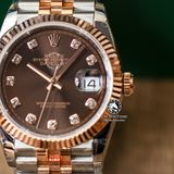 Đồng Hồ Rolex Datejust 36mm 126231 Rep 1:1 Chế Tác Vỏ Demi Bọc Vàng Mặt Nâu Chocolate Cọc Số Đính Đá Dây Kim Loại Jubilee