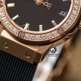 Đồng Hồ Hublot Classic Fusion 33mm Rep 1:1 Chế Tác Vỏ Vàng Hồng Niềng Đính Đá Mặt Số Đen 581.OX.1181.RX.1104