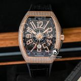 Đồng Hồ Franck Muller Vanguard Yachting V45 Rep 1:1 Chế Tác Vỏ Vàng Hồng Đính Đá Mặt Đen Cọc Số Đính Đá Dây Da