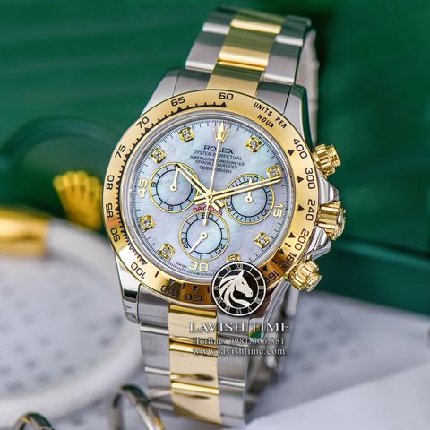 Đồng Hồ Rolex Cosmograph Daytona 116503-0007 Rep 1:1 Cao Cấp Vỏ Demi Vàng Kim Mặt Xà Cừ Trắng Dây Kim Loại