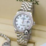 Đồng Hồ Rolex Datejust 31mm 278384RBR-0008 Rep 1:1 Chế Tác Vỏ Bạc Niềng Bezel Đính Đá Mặt Xà Cừ Trắng Cọc Số Đính Đá Dây Kim Loại