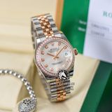 Đồng Hồ Rolex Datejust 31mm 278381RBR Rep 1:1 Chế Tác Vỏ Vàng Hồng Niềng Bezel Đính Đá Mặt Xám Bạc Cọc Số Đính Đá Dây Kim Loại