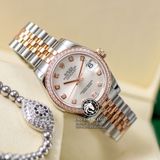 Đồng Hồ Rolex Datejust 31mm 278381RBR Rep 1:1 Chế Tác Vỏ Vàng Hồng Niềng Bezel Đính Đá Mặt Xám Bạc Cọc Số Đính Đá Dây Kim Loại