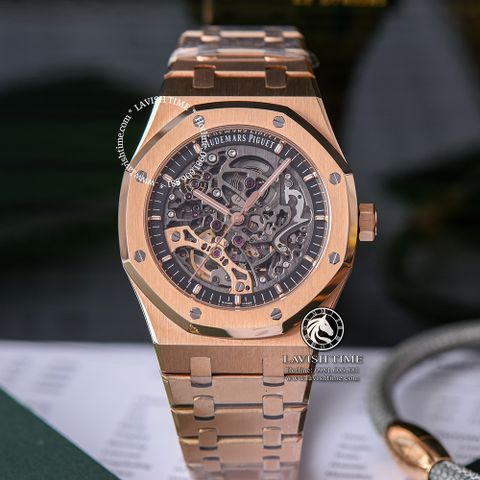 Đồng Hồ Audemars Piguet Royal Oak Skeleton 15407OR.OO.1220OR.01 Rep 1:1 Chế Tác Vỏ Vàng Hồng Mặt Lộ Cơ Dây Kim Loại