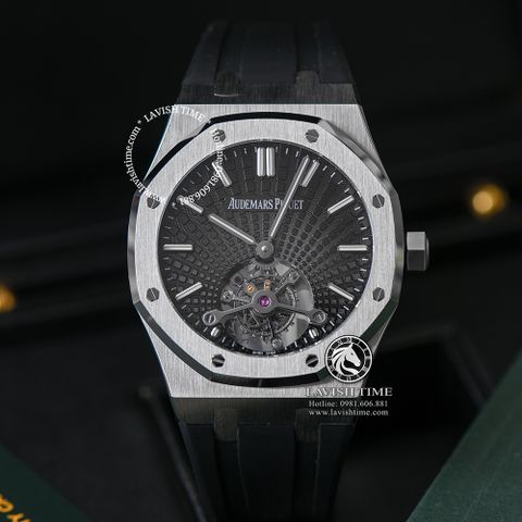 Đồng Hồ Audemars Piguet Royal Oak Extra-Thin Tourbillon 26510PT.OO.1220PT.01 Rep 1:1 Chế Tác Vỏ Bạc Mặt Đen Dây Cao Su