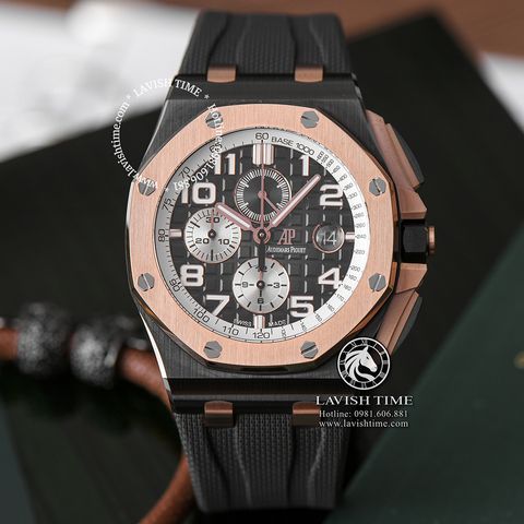 Đồng Hồ Audemars Piguet Royal Oak Offshore 26405NR.OO.A002CA.01 Rep 1:1 Chế Tác Vỏ Vàng Hồng Mặt Đen Dây Cao Su