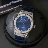 Đồng Hồ Hublot Classic Fusion 42mm Rep 1:1 Chế Tác Vỏ Bạc Độ Kim Cương Thiên Nhiên - Moissanite Pave Mặt Số Xanh Dương 542.NX.7170.RX