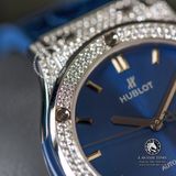 Đồng Hồ Hublot Classic Fusion 42mm Rep 1:1 Chế Tác Vỏ Bạc Độ Kim Cương Thiên Nhiên - Moissanite Pave Mặt Số Xanh Dương 542.NX.7170.RX