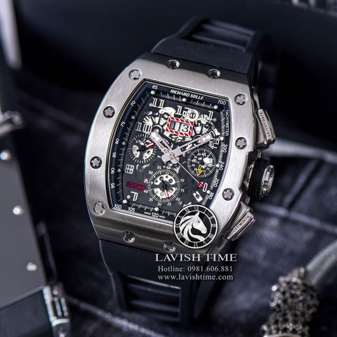 Đồng Hồ Richard Mille RM 011 Automatic Flyback Chronograph Felipe Massa Rep 1:1 Cao Cấp Vỏ Bạc Mặt Skeleton Lộ Cơ Dây Cao Su