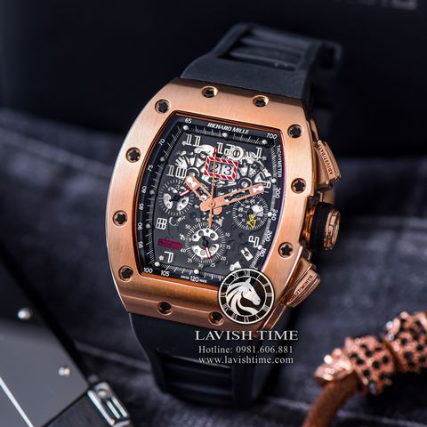 Đồng Hồ Richard Mille RM 011 Automatic Flyback Chronograph Felipe Massa Rep 1:1 Cao Cấp Vỏ Vàng Hồng Mặt Skeleton Lộ Cơ Dây Cao Su