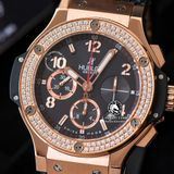 Đồng Hồ Hublot Big Bang 44mm Rep 1:1 Chế Tác Vỏ Vàng Hồng Niềng Đính Đá 2 Hàng Mặt Đen Dây Cao Su 341.PX.130.RX.114