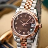 Đồng Hồ Rolex Datejust 31mm 278271-0028 Rep 1:1 Chế Tác Vỏ Bọc Vàng 18K Mặt Nâu Chocolate Cọc Số Đính Đá Dây Kim Loại