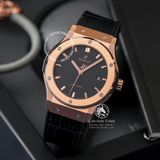 Đồng Hồ Hublot Classic Fusion 42mm Rep 1:1 Chế Tác Vỏ Vàng Hồng Titanium Mặt Số Đen Dây Cá Sấu 542.OX.1181.LR