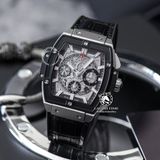 Đồng Hồ Hublot Spirit Of Big Bang 42mm Rep 1:1 Chế Tác Vỏ Bạc Niềng Ceramic Đen Mặt Đen Dây Da Cá Sấu 641.NM.0173.LR