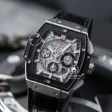 Đồng Hồ Hublot Spirit Of Big Bang 42mm Rep 1:1 Chế Tác Vỏ Bạc Niềng Ceramic Đen Mặt Đen Dây Da Cá Sấu 641.NM.0173.LR