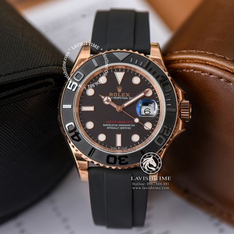 Đồng Hồ Rolex Yacht-Master 40mm 126655-0002 Rep 1:1 Cao Cấp Vỏ Vàng Hồng Mặt Đen Dây Cao Su