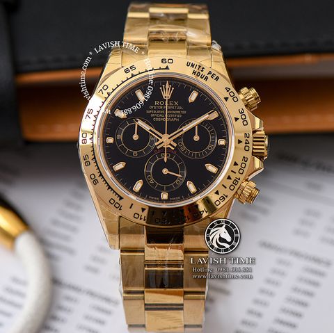 Đồng Hồ Rolex Cosmograph Daytona 116508-0008 Rep 1:1 Cao Cấp Vỏ Vàng Kim Mặt Đen Dây Kim Loại