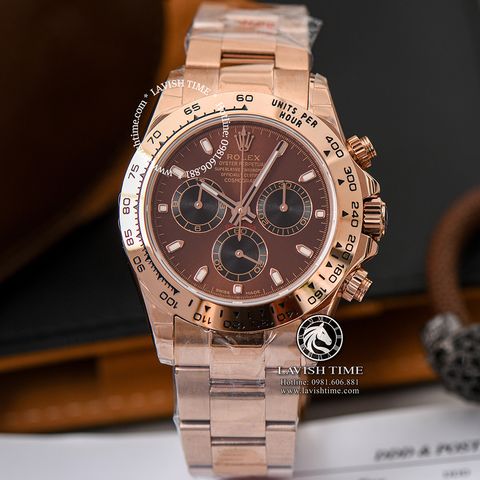 Đồng Hồ Rolex Cosmograph Daytona 116505-0013 Rep 1:1 Cao Cấp Vỏ Vàng Hồng Mặt Nâu Chocolate Dây Kim Loại