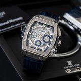 Đồng Hồ Hublot Spirit Of Big Bang 42mm Rep 1:1 Chế Tác Vỏ Bạc Mặt Xanh Dương Dây Da Cá Sấu 641.NX.7170.LR