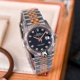 Đồng Hồ Rolex Datejust 36mm 126231-0019 Rep 1:1 Chế Tác Vỏ Demi Bọc Vàng Mặt Đen Cọc Số Đính Đá Dây Kim Loại Jubilee