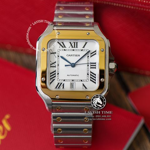 Đồng Hồ Cartier Santos De Cartier 40mm W2SA0007 Rep 1:1 Chế Tác Vỏ Demi Vàng Kim Mặt Trắng Dây Kim Loại