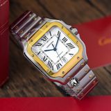 Đồng Hồ Cartier Santos De Cartier 40mm W2SA0007 Rep 1:1 Chế Tác Vỏ Demi Vàng Kim Mặt Trắng Dây Kim Loại