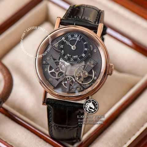 Đồng Hồ Breguet Tradition 7057BR/G9/9W6 Rep 1:1 Chế Tác Vỏ Vàng Hồng Mặt Đen Dây Da