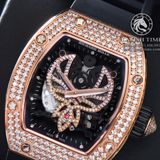 Đồng Hồ Richard Mille RM 051 Phoenix Michelle Yeoh Rep 1:1 Chế Tác Vỏ Vàng Hồng Đính Đá Mặt Đính Đá Dây Cao Su