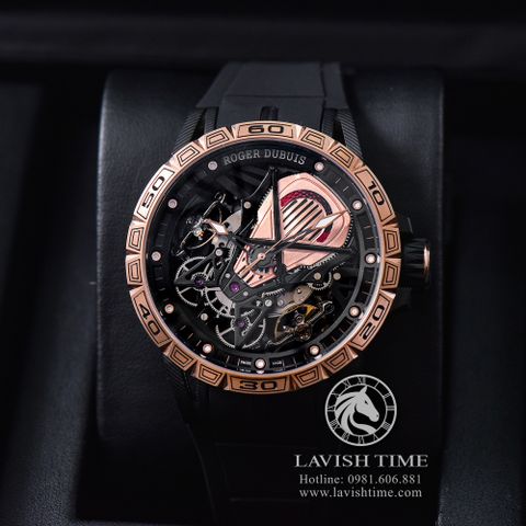 Đồng Hồ Roger Dubuis Excalibur Aventador S Rep 1:1 Chế Tác Vỏ Vàng Hồng Mặt Skeleton Lộ Cơ Dây Cao Su