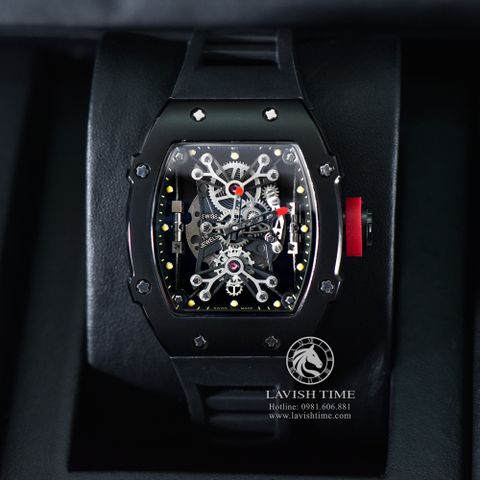 Đồng Hồ Richard Mille RM 027-01Tourbillon Rafael Nadal Rep 1:1 Cao Cấp Vỏ Thép Đen  Mặt Skeleton Lộ Cơ Dây Cao Su