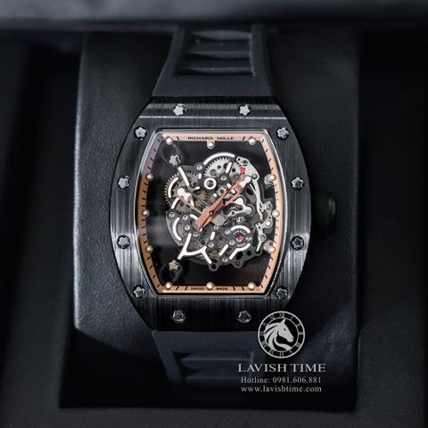 Đồng Hồ Richard Mille RM 055 Bubba Watson Rep 1:1 Cao Cấp Vỏ Ceramic Đen Mặt Skeleton Lộ Cơ Dây Cao Su