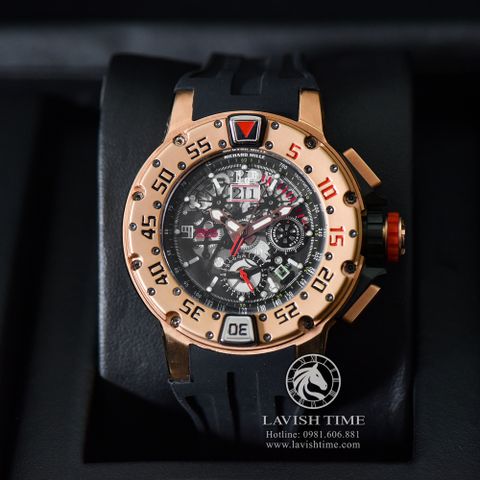 Đồng Hồ Richard Mille RM 032 Rose Gold Automatic Winding Flyback Chronograph Diver's Rep 1:1 Cao Cấp Vỏ Vàng Hồng Mặt Skeleton Lộ Cơ Dây Cao Su