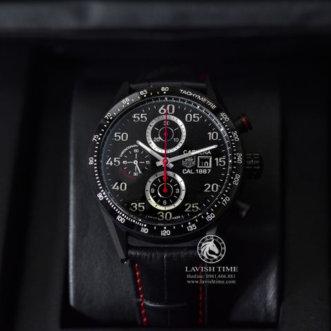 Đồng Hồ TAG Heuer Carrera Calibre 1887 Automatic Chronograph CAR2A80.FC6237 Rep 1:1 Chế Tác Vỏ Đen Mặt Đen Dây Da