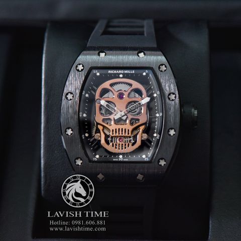 Đồng Hồ Richard Mille RM 052 Tourbillon Skull Rep 1:1 Cao Cấp Vỏ Ceramic Đen Mặt Đầu Lâu Dây Cao Su