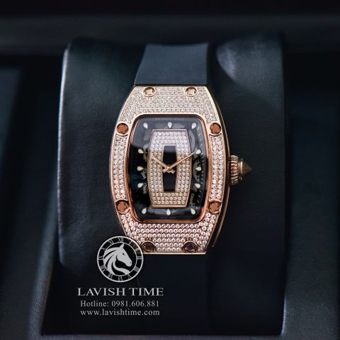 Đồng Hồ Richard Mille RM 007 Rep 1:1 Cao Cấp Vỏ Vàng Hồng Đính Đá Mặt Đính Đá Dây Cao Su