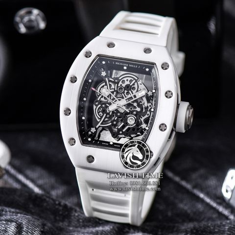 Đồng Hồ Richard Mille RM 055 Bubba Watson Rep 1:1 Cao Cấp Vỏ Thép Trắng Mặt Skeleton Lộ Cơ Dây Cao Su